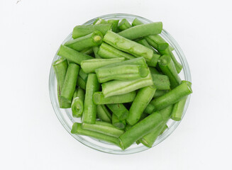  Green raw asparagus beans isolated on white background