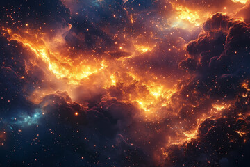 Fototapeta premium Fiery Nebula in Deep Space: A Stunning Cosmic Landscape