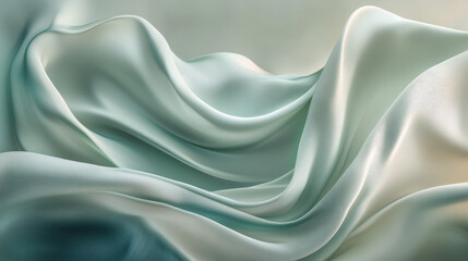 Obraz premium Abstract green silk wave texture vector background. Luxury satin curve cloth material design. Smooth drapery liquid velvet fabric. 3d music ceremony event silky curtain with shine light fold effect