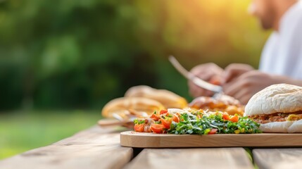 Group of Friends Enjoying Breakfast Outdoors in a Relaxed Setting