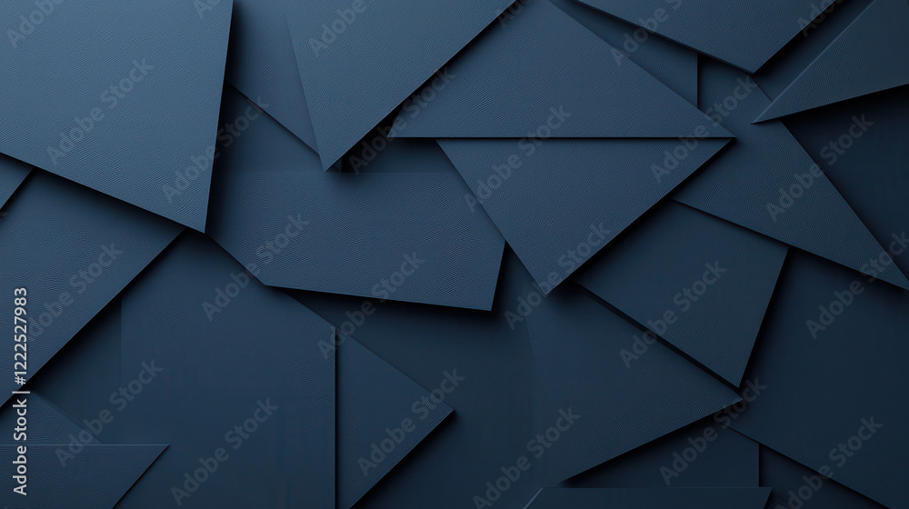 Poster Dark blue abstract background with layered geometric shapes creating depth and texture. Ideal for modern design projects and digital art