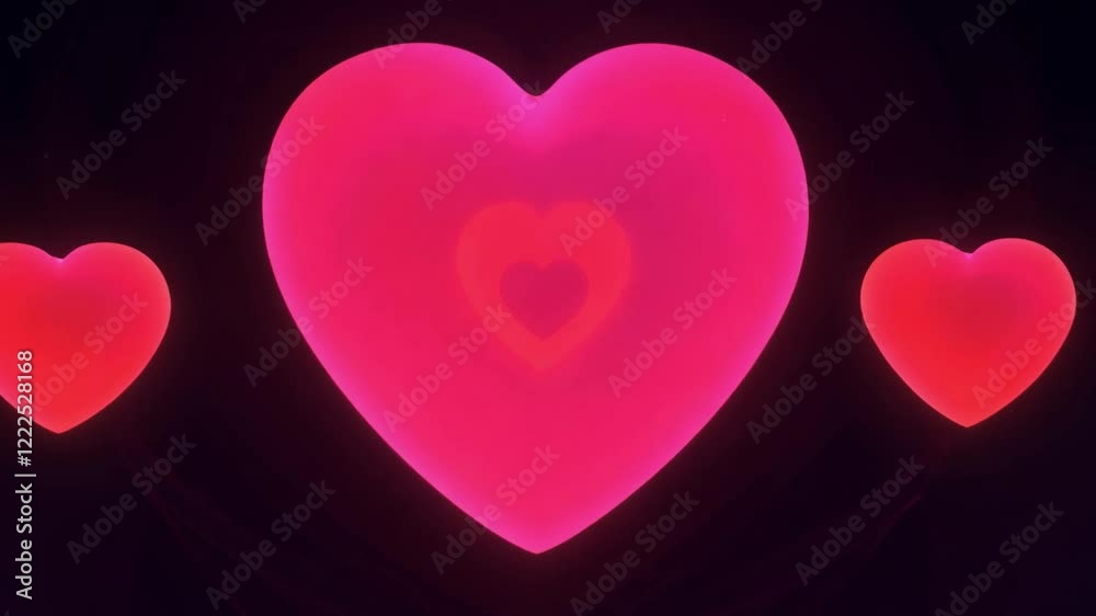 Poster three vibrant hearts in shades of pink radiate against a dark background, creating a striking visual