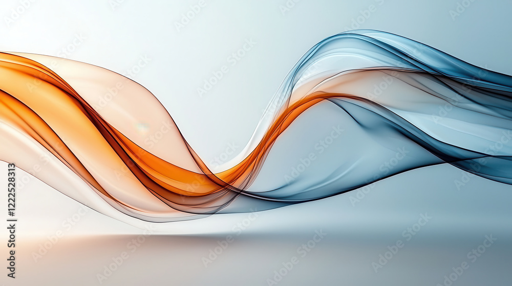 Poster Flowing abstract waves in orange and blue tones create serene atmosphere. smooth curves and soft gradients evoke sense of calm and tranquility