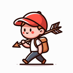 cartoon vector illustration of a person standing with an arrow