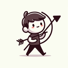 cartoon vector illustration of a person standing with an arrow