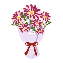 A bouquet of flower (purple gerbera daisies) on a white background