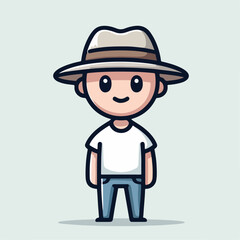 cartoon vector illustration of a person standing wearing a hat
