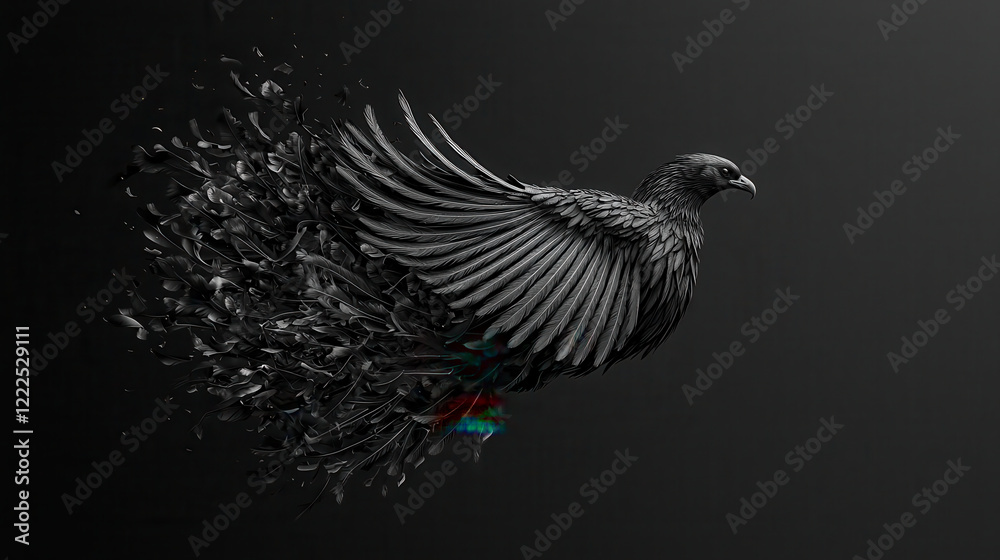 Aufkleber stunning black phoenix with delicate feathers emerges from swirl of dark elements, symbolizing rebir