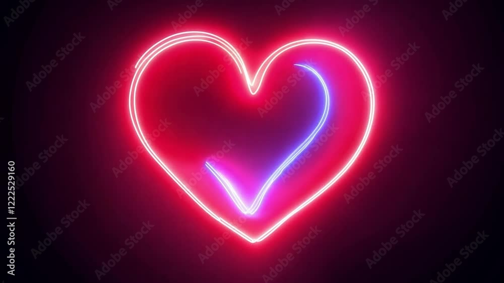 Poster a radiant neon heart emits a warm glow in pink tones, set against a dark backdrop. this striking vis