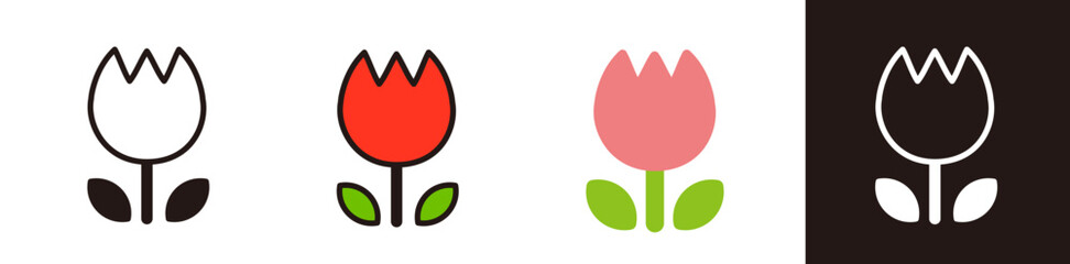 チューリップのアイコン。春の花。シンプルなイラスト素材。