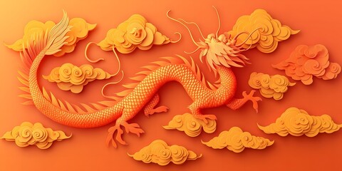 Fototapeta premium Orange Dragon in Clouds