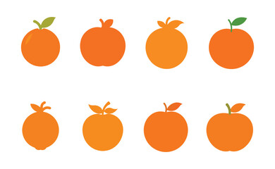 Orange icon set in flat style. Orange fruit isolated on white background. Vector illustration for design