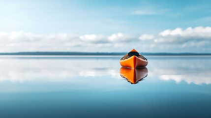 Tranquil Kayak on Still Water under Blue Sky and Soft Clouds