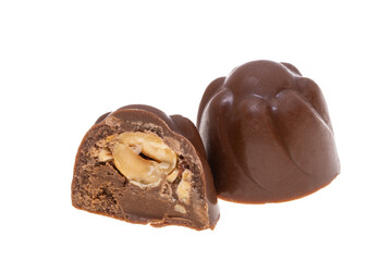 chocolate candies with hazelnuts isolated