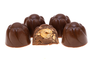 chocolate candies with hazelnuts isolated