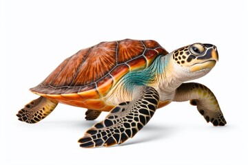 Fototapeta premium Sea turtle reptile animal white background.