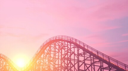 Obraz premium Thrilling Wooden Roller Coaster with LED-Edged Cars Silhouetted in Bright Sunlight - Cinematic Ultraviolet Enhanced Image