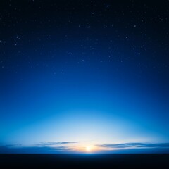 Serene Sunset Over Calm Ocean with Starry Night Sky Above