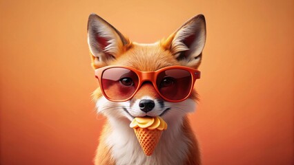 Fototapeta premium A Cool Fox in Sunglasses Enjoying a Sweet Treat on a Warm Day