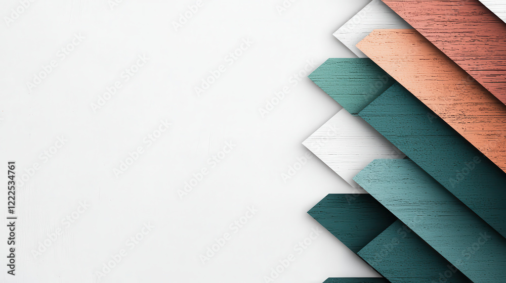 Poster modern geometric design featuring layered wooden textures in various colors. composition creates vis