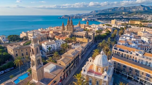 stunning panorama of the city of Palma de Mallorca Spain, sunny summer day, beautiful