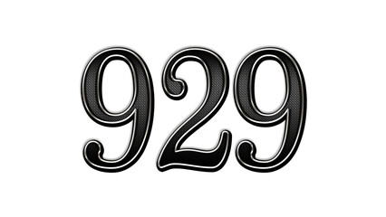 black metal 3d design of number 929 on white background.