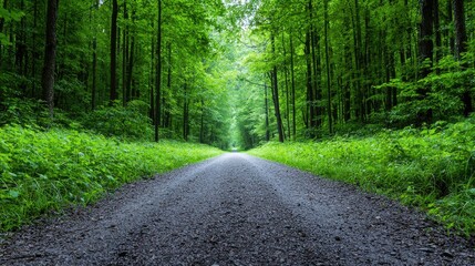 Fototapeta premium Forest path, summer, green trees, sunlight, nature walk