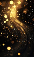 Abstract Golden Glitter and Bokeh Swirl on Dark Background.