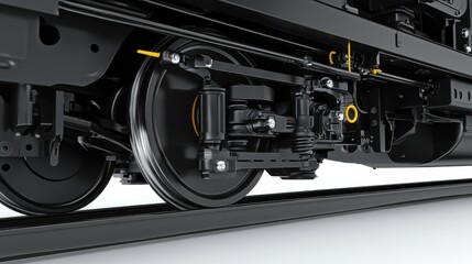 Close-up view of a train wheel assembly highlighting mechanical components and design