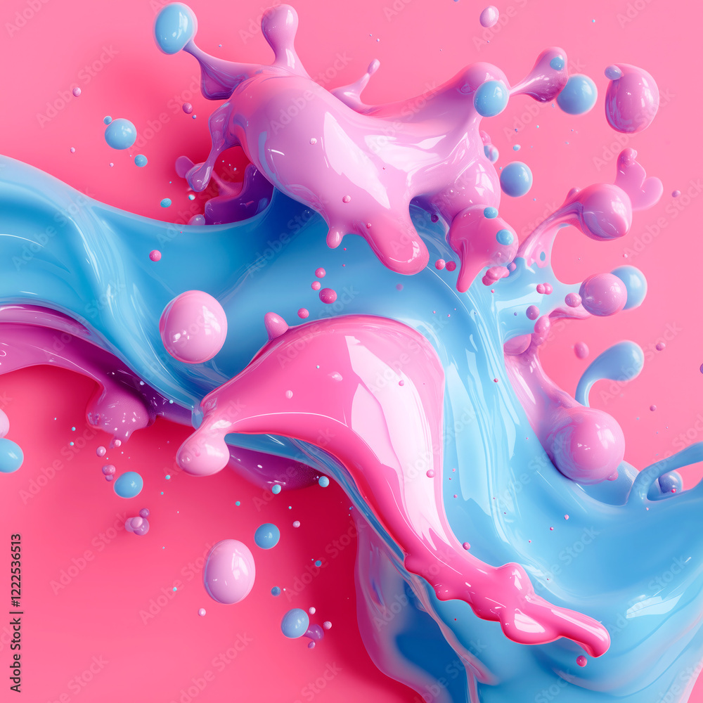 Leinwandbilder illustration with soft, flowing shapes in pastel blue and pink. details in the form of drops and spl