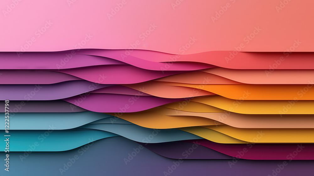 Poster vibrant overlapping curving lines in shades of pink, purple, orange, and blue create dynamic and mod