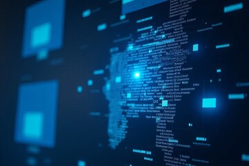 Obraz premium A digital representation of abstract data flows and networks, showcasing interconnected information with a blue and black color scheme.