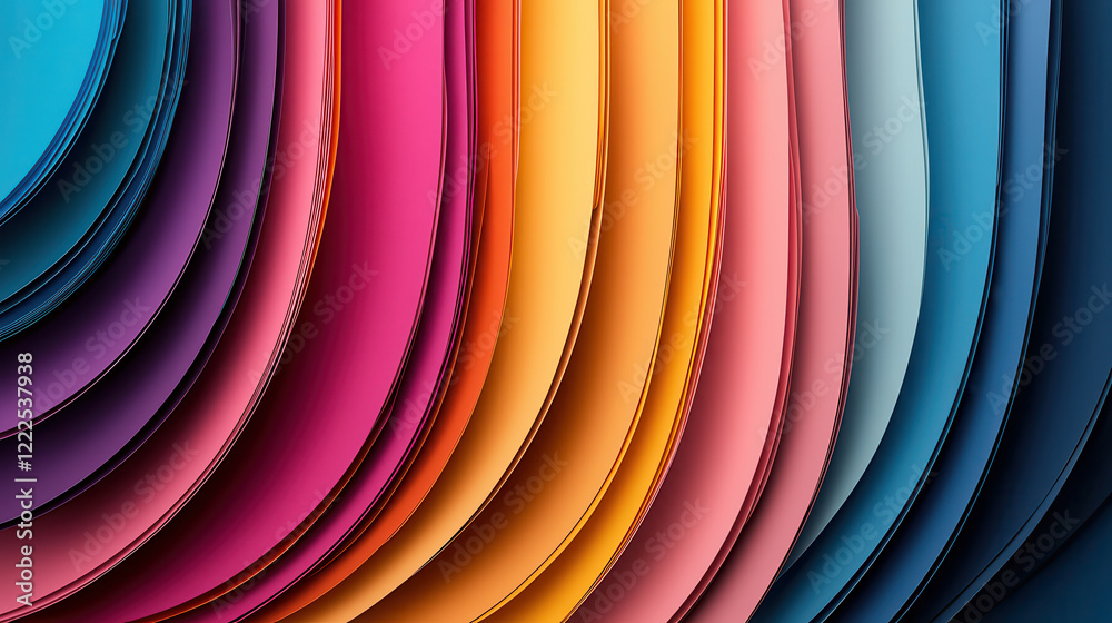 Fototapete Vibrant overlapping curved lines in various colors create dynamic visual effect. smooth gradients evoke sense of movement and energy, perfect for modern design projects