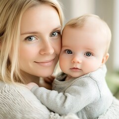 Tender Mother and Baby Close Up Portrait