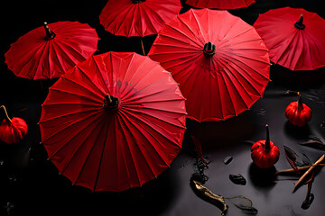 red umbrella on black background