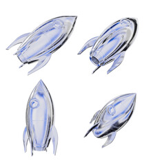 Transparent glass rocket models in various angles. 3D Rendering