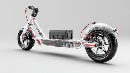 Transparent Electric Scooter Internal Components Detailed 3D Render.