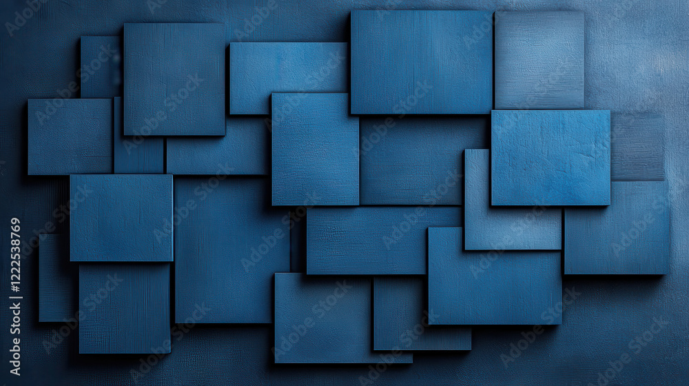 Aufkleber Abstract composition featuring various blue shapes on deep blue background, creating harmonious and modern aesthetic. This artwork evokes sense of calm and creativity