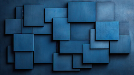 Obraz premium Abstract composition featuring various blue shapes on deep blue background, creating harmonious and modern aesthetic. This artwork evokes sense of calm and creativity
