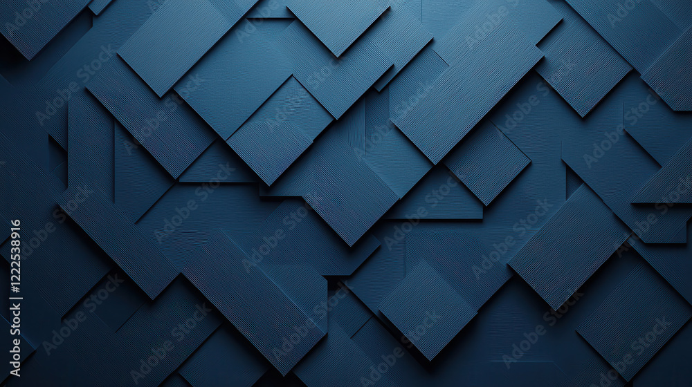 Aufkleber Deep blue abstract composition with layered geometric shapes creating modern and textured background. Ideal for design projects and digital art