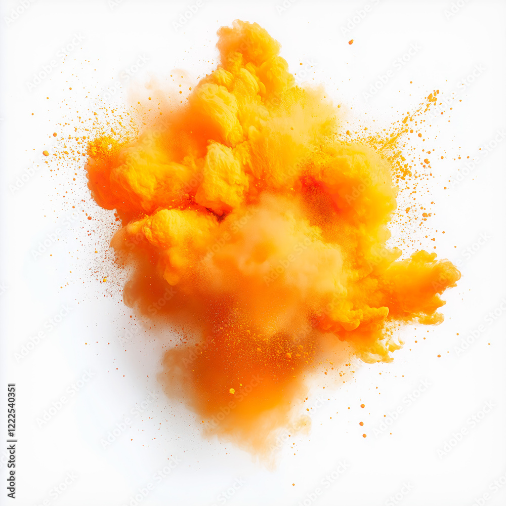 Aufkleber A burst of orange creates a dynamic cloud of movement on a white background. Spreading small particles give a sense of chaotic dynamics