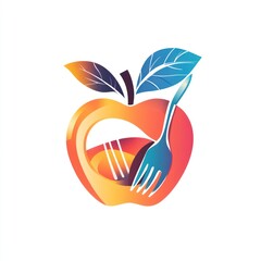 Naklejka premium Healthy eating logo design. Abstract apple and fork. Stock photo