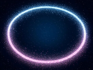 Abstract Background Forms a Glowing Oval Shape with Sparkling Particles on a Dark Blue Backdrop