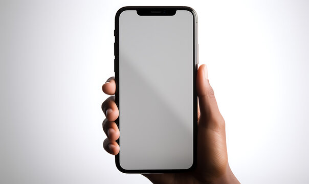 Black Smartphone in Hand Mockup with Blank Screen