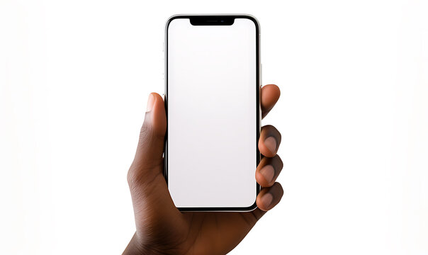 Black Man Holding Smart Phone Mockup with Blank Screen