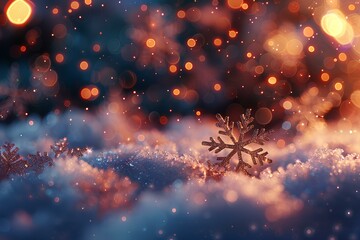 A snowflake sitting on top of a snow covered ground