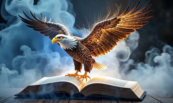 Eagle holding college textbooks 