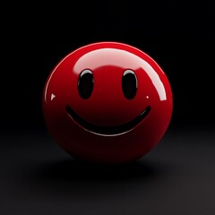 Crimson red Smiley emoji on a deep black background with a subtle shine reflection