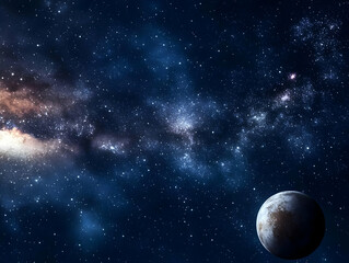 Exoplanet Orbits a Distant Star in a Vast Galaxy and Nebula with Twinkling Stars and Cosmic Dust