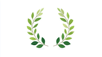 Green laurel wreath with vibrant leaves on a white background